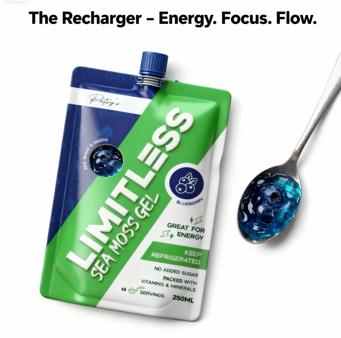 🫐 LIMITLESS BLUEBERRY SEA MOSS GEL 250ml – THE RECHARGER