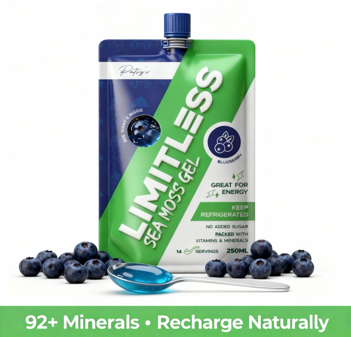 🫐 LIMITLESS BLUEBERRY SEA MOSS GEL 250ml – THE RECHARGER